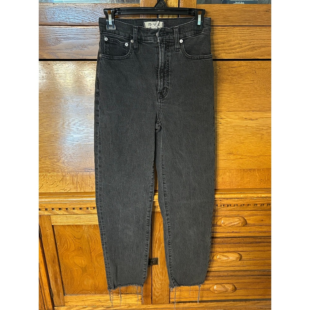 Madewell The Perfect Vintage Straight Jean Lunar Washed Black Raw Hem Size 25